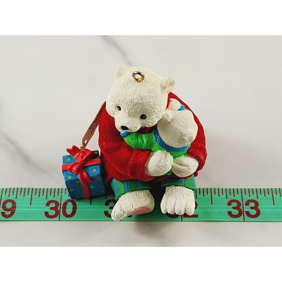 Christmas Tree Ornament AGC Teddy Bear w/ Baby 2 3/4" To My Dad Figurine 20s Vtg - Picture 16 of 16